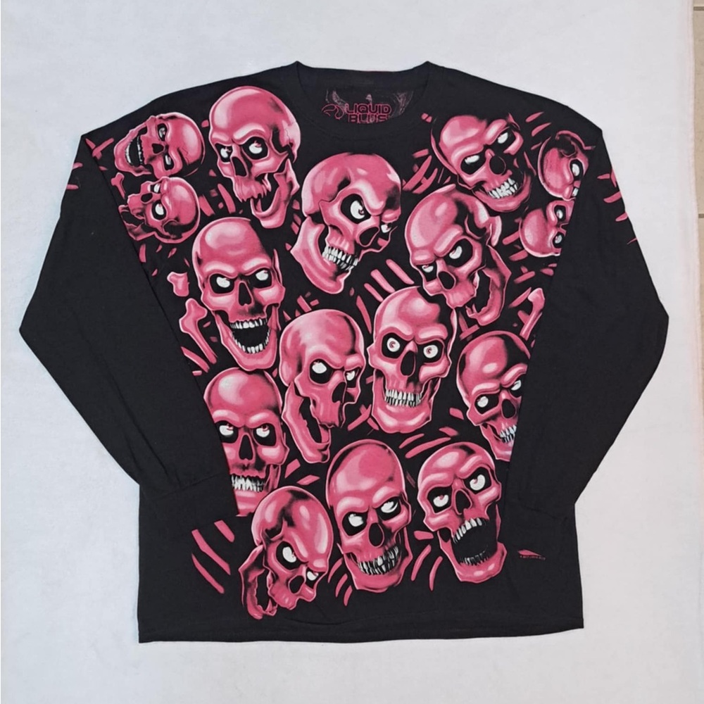 Liquid Blue Pink Skull Pile Long Sleeve T-Shirt - Men's size XL